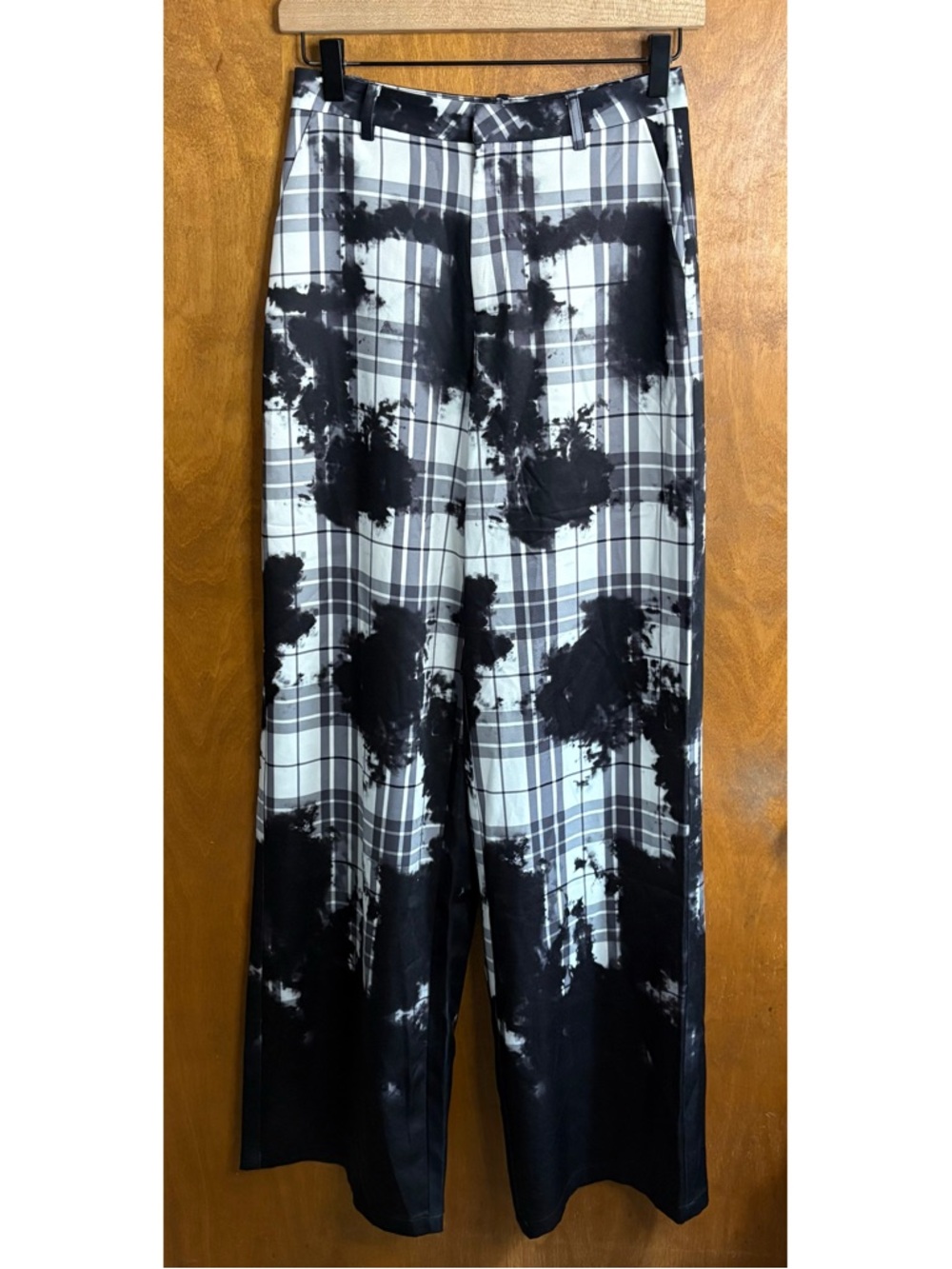 Jaded London Black & White Bleach Plaid Wide Leg Trousers Pants NWT Grunge Goth